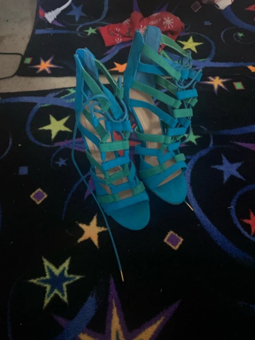 Shoe dazzle blue green strappy heels